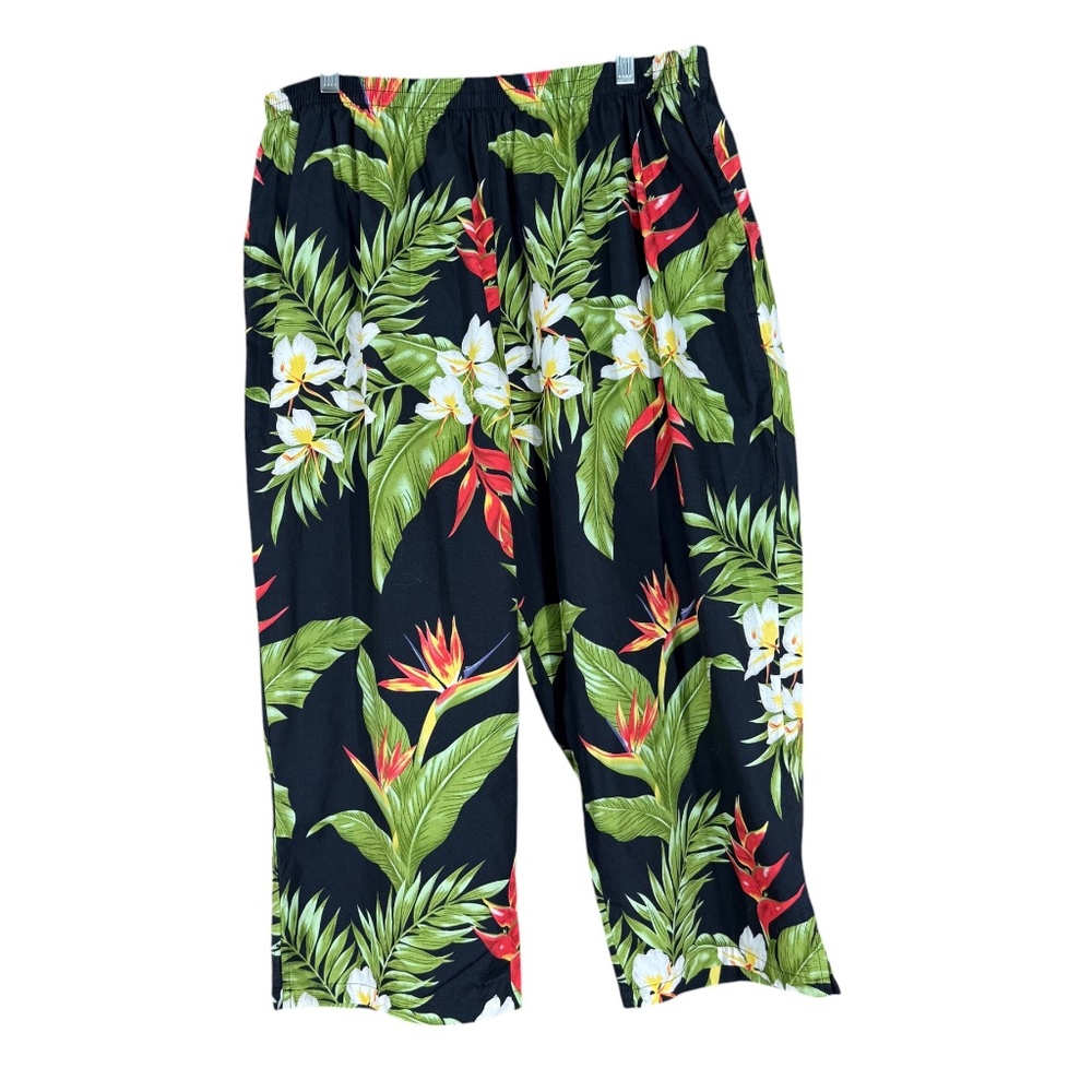 Bishop St Hawaiian Tropical Print Capris Pants Elastic Waist Cotton 3X